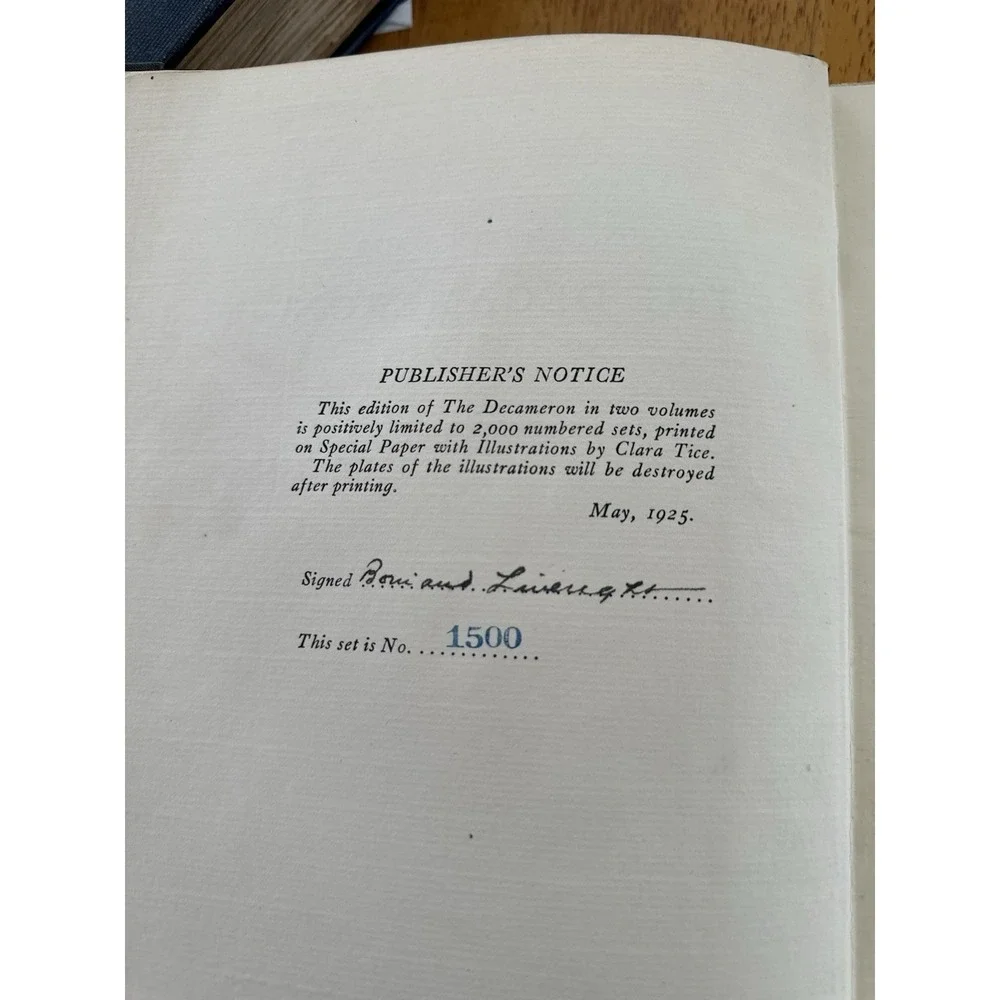 The Decameron Giovanni Boccaccio (1925) Vol.1 & 2 Limited Edition Signed by Pub.